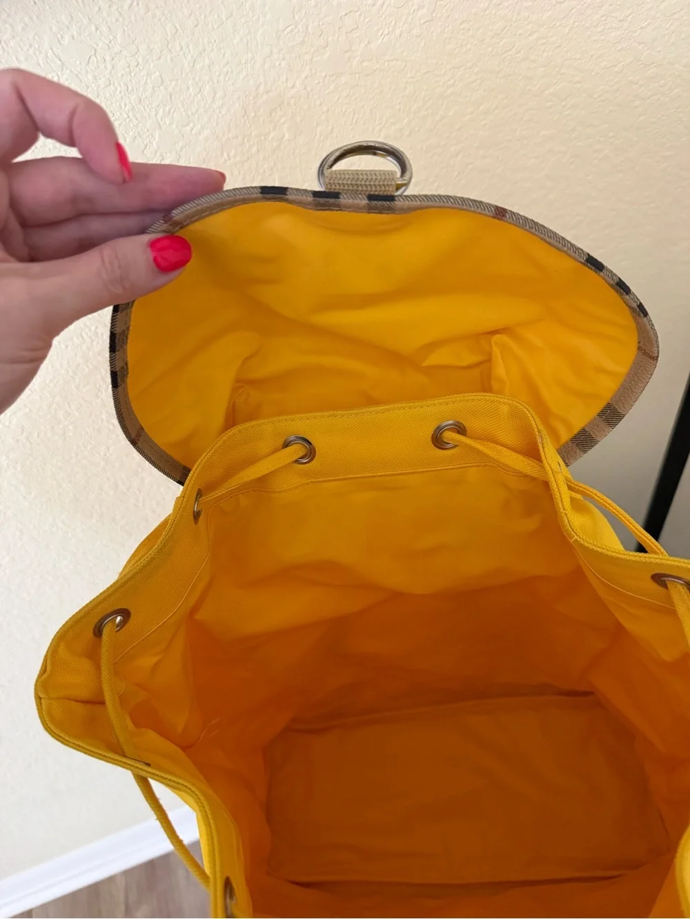 Burberrys Vintage Fragrances Canvas Backpack – Bright Yellow Nova Check Trim